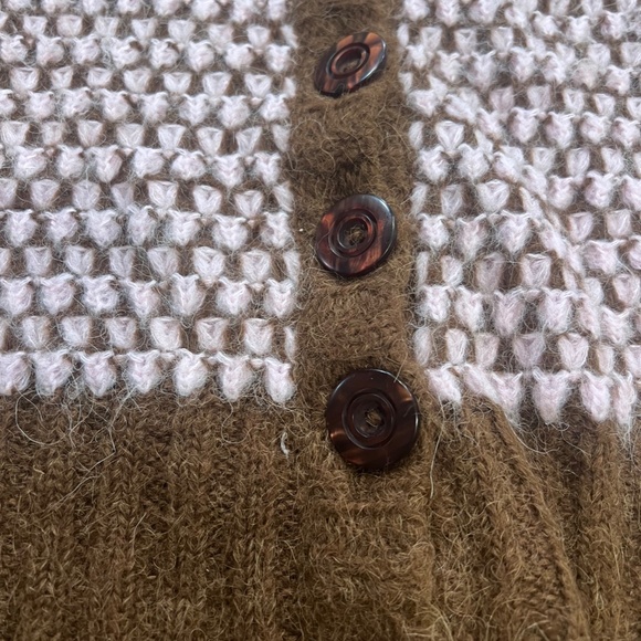 Free People Fuzzy Button Front Sweater Brown/Pink Size XS Large Collar - Picture 2 of 14